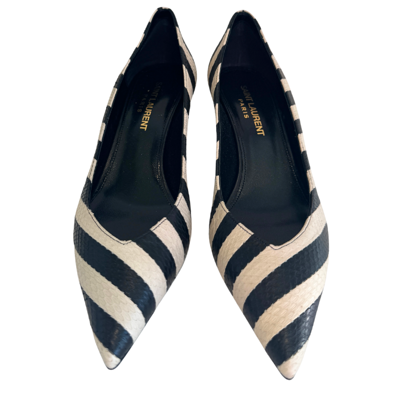 Saint Laurent Snakeskin Striped Charlotte Heels