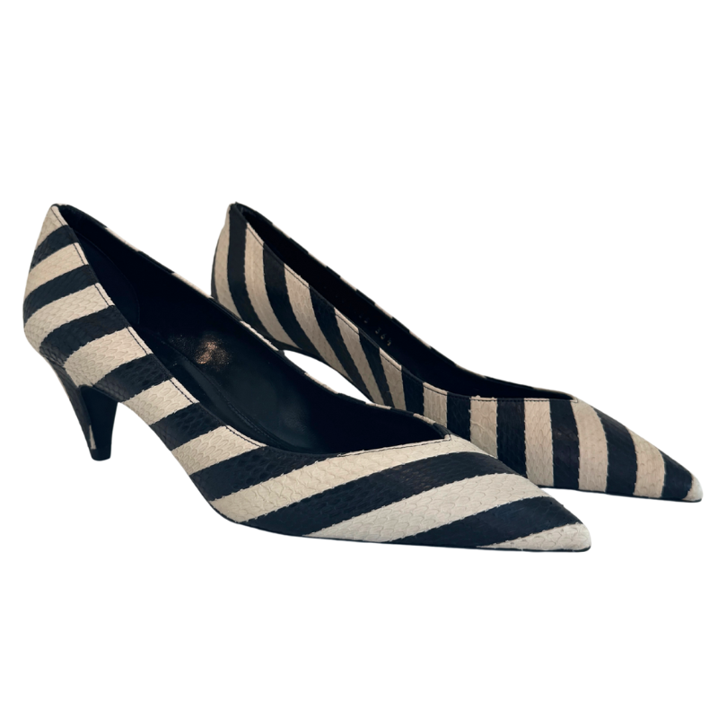 Saint Laurent Snakeskin Striped Charlotte Heels