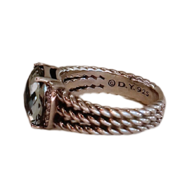 David Yurman Prasiolite & Diamond Petite Wheaton Cable Ring
