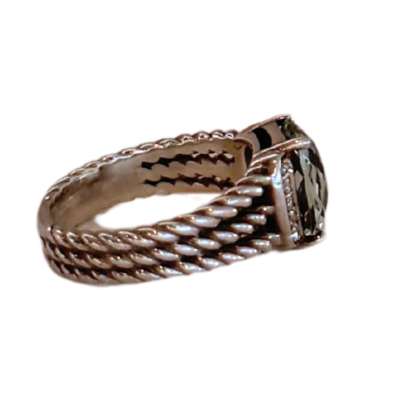 David Yurman Prasiolite & Diamond Petite Wheaton Cable Ring