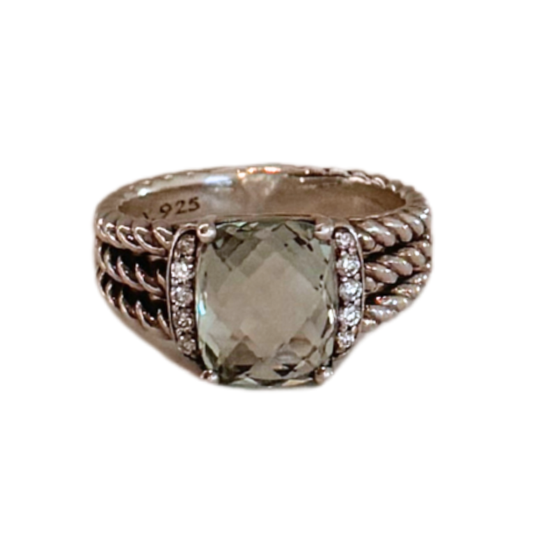 David Yurman Prasiolite & Diamond Petite Wheaton Cable Ring