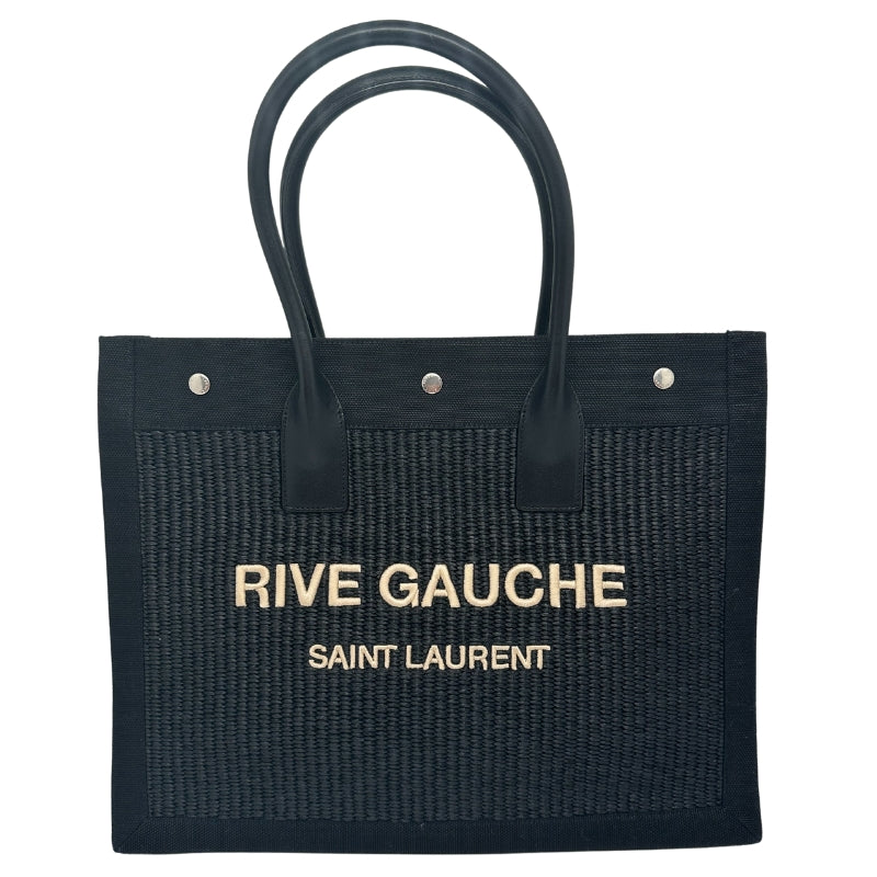 Rive Gauche Saint Laurent Tote Black Exterior  Black Leather Features Tubular Leather Handles Silver-Tones Hardware Three Snap Button Closure Single Interior Pocket