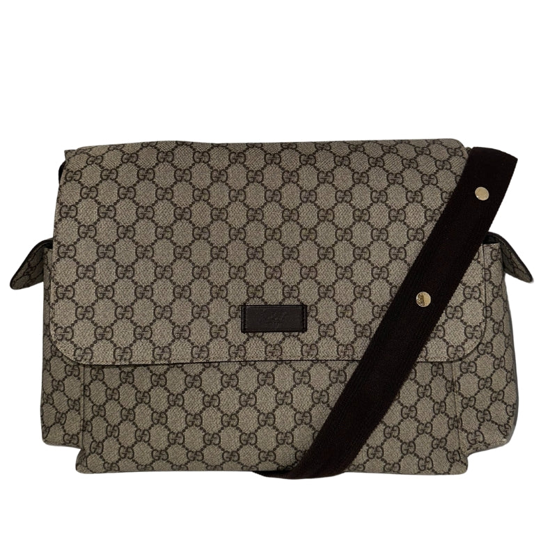 Gucci Diaper Bag Messenger Bag Brown Canvas Gold-Toned Hardware Single Adjustable Strap Exterior Pockets Nylon Lining Interior Flap Closure Front