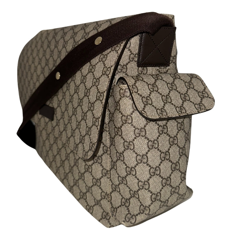 Gucci Diaper Bag Messenger Bag Brown Canvas Gold-Toned Hardware Single Adjustable Strap Exterior Pockets Nylon Lining Interior Flap Closure Front