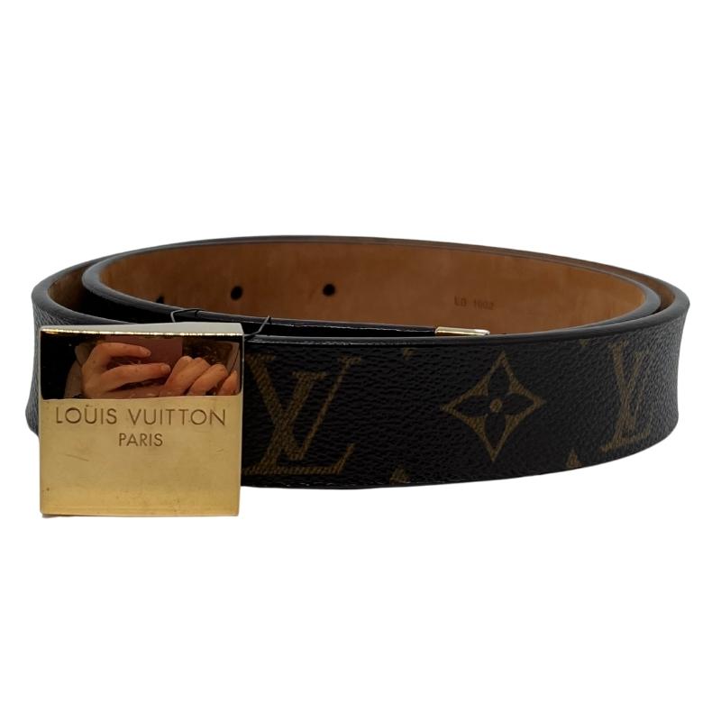 Louis Vuitton Belt Monogram Saint Tulle Carre, Size 95cm/35", Brown Leather, Gold Accent Hardware, condition excellent