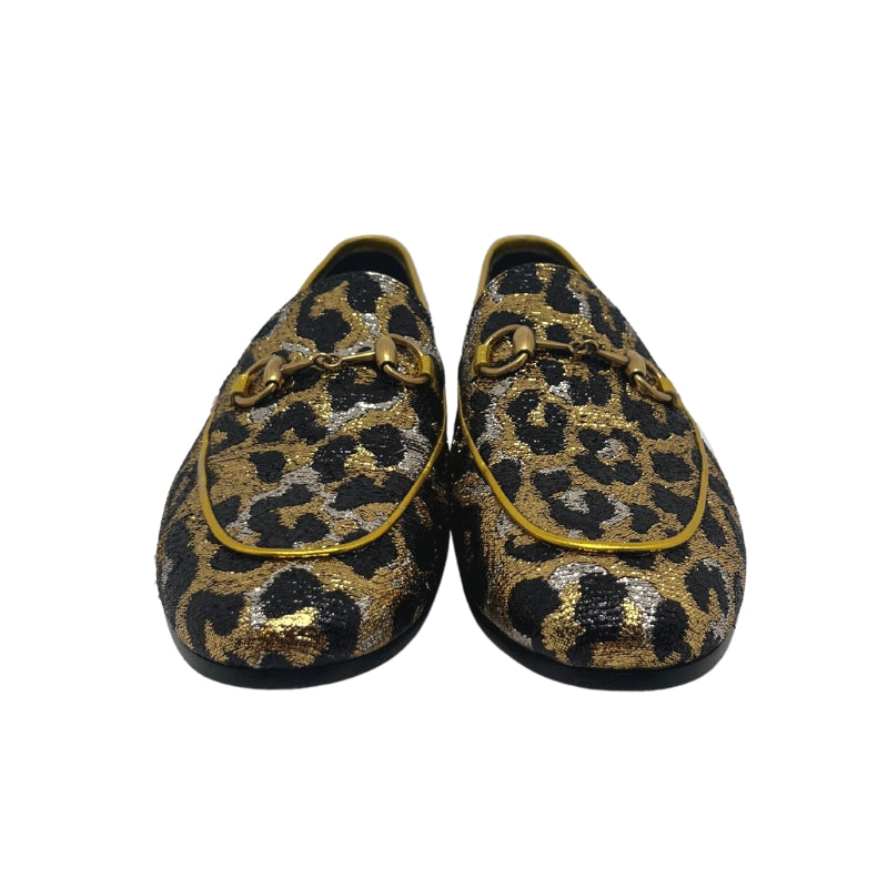 Gucci Metallic Animal Print Horsebit Loafers, Size 37, Black and Gold Animal Print, Horsebit Detail, Rounded Toe, Dust Bag Included, Condition: Excellent