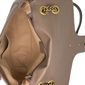 Gucci GG Marmont Matelassé Large Shoulder Bag, Gucci Shoulder Bag, Beige Leather, Gold Hardware, Chain Link Hardware, Suede Lining, Three Interior Pockets, Snap Closure At Front Pockets