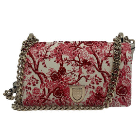 Dior Embroidered Floral Toile de Jouy Medium Diorama Bag, Floral Printed Exterior, Embroidered Beaded Details, Front Push Lock Closure, Silver Tone Hardware, Chain Shoulder Strap, Adjustable Leather Strap, Leather Lining, Single Interior Pocket, Condition: Excellent