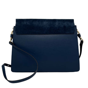 Chloe Faye Medium Flap Suede Shoulder Bag, Navy Blue Leather, Gold Hardware, Chain Accent, Front Snap Closure, Suede Lining, Singler Interior Pockets, Single Shoulder Strap