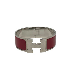 Hermes Clic Clac H Wide Enamel Bangle, Silver Palladium-Plated, Red Enamel, H Clasp Closure, Circumference: 18 cm, Width: 2 cm, Condition: Good