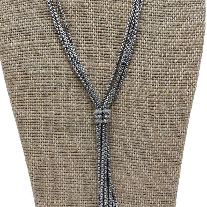 David Yurman Willow Drop Tassel Necklace, Sterling Silver, Diamond Connector, 17 1/8" ~ 18 1/4" long, Condition: Excellent