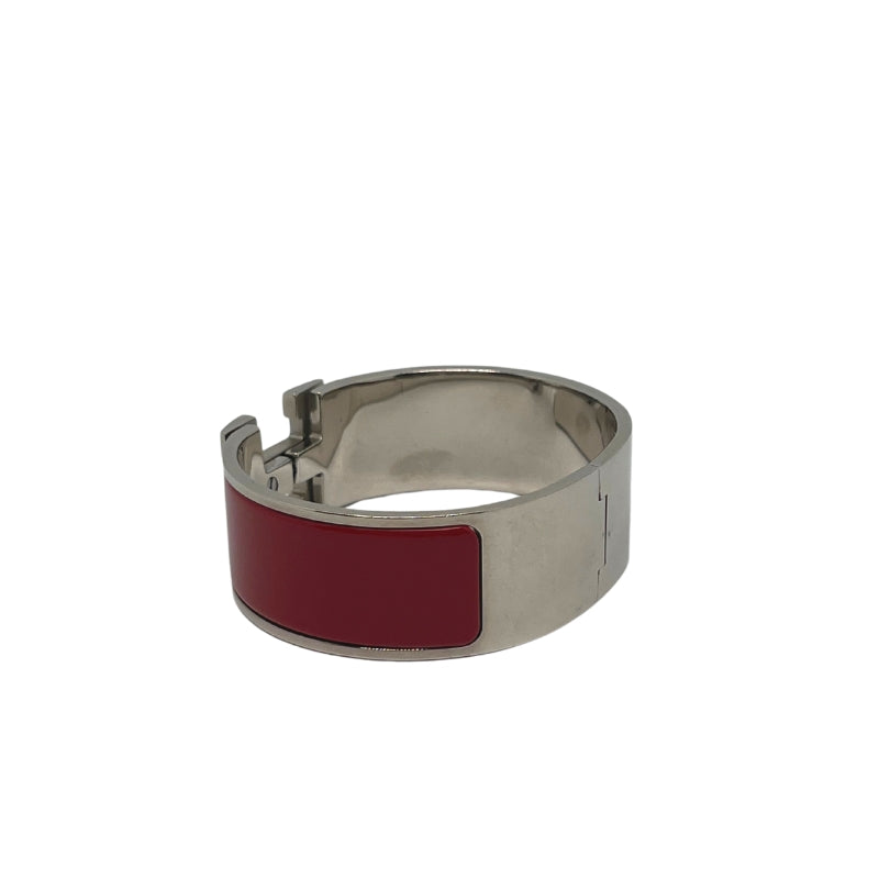 Hermes Clic Clac H Wide Enamel Bangle, Silver Palladium-Plated, Red Enamel, H Clasp Closure, Circumference: 18 cm, Width: 2 cm, Condition: Good