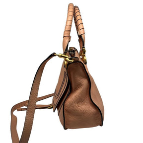 Chloe Medium Leather Marcie Bag, peach Leather, Gold Tone Hardware, Rolled Handles, Removable Shoulder Strap, Single Exterior Pocket, Dual Interior Pockets, Zip Closure at Top, condition excellent