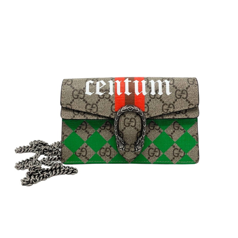 Gucci GG Supreme Centrum Super Mini Dionysus Bag, Brown GG Canvas, Printed Design, Silver Tone Hardware, Chain Link Shoulder Strap, Suede Lining, Front Push Lock Closure, Condition: Excellent, Includes Box and Dustbag