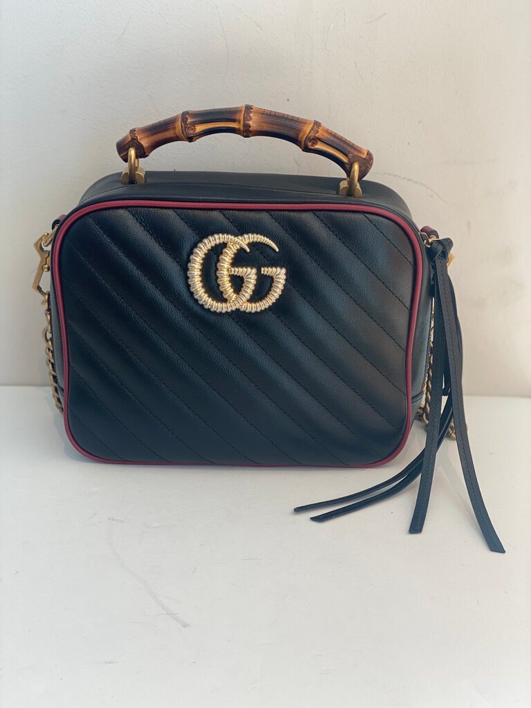 Gucci Vintage Effect Matelasse GG Marmont Bamboo Top Handle Bag