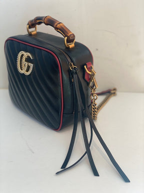 Gucci Vintage Effect Matelasse GG Marmont Bamboo Top Handle Bag