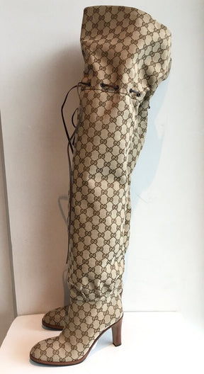 Gucci Monogram Over the Knee Boots