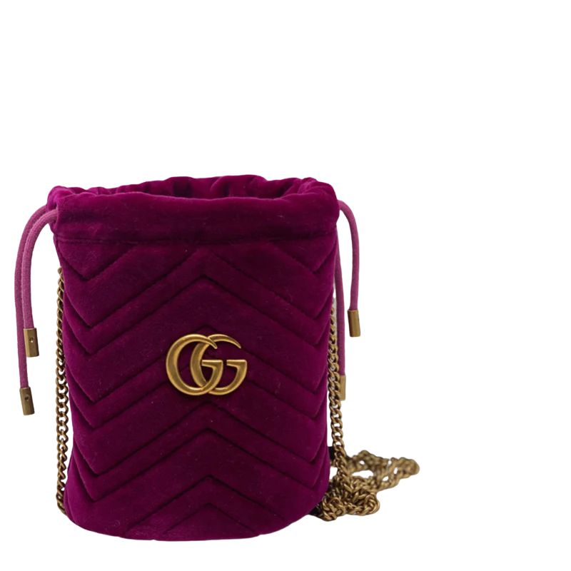 Gucci Marmont Matelassé Velvet Bucket Bag