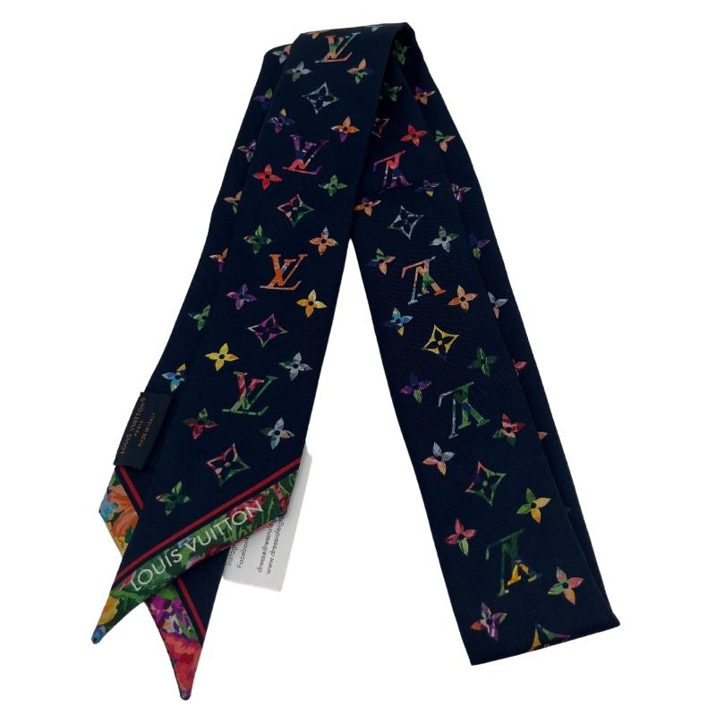 Louis Vuitton Silk Neck Scarf,  LV Monogram Pattern, Width: 2"  Length: 45", Condition Excellent