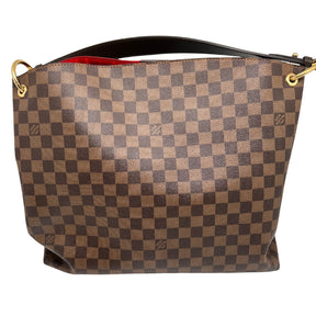 Back View: Damier Canvas in Brown, Brass Hardware, Brown Leather Shoulder Strap.