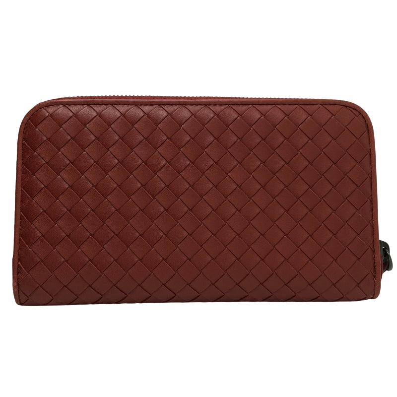 Front View 2: Intrecciato Woven Leather, Red Color, Zip Around Closure. 