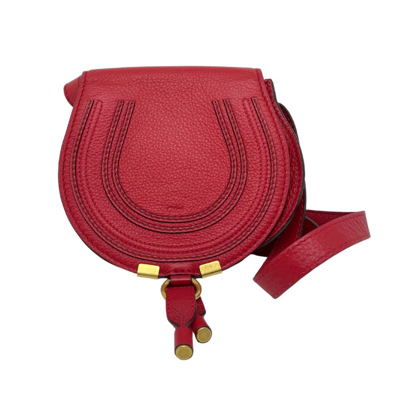 Chloé Small Marcie Crossbody in red leather with gold tone hardware, interior pockets, and flap closure. Great condition