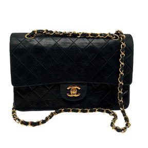 Chanel Quilted Lambskin Double Flap Bag Black Lambskin Leather Gold-tone Hardware CC Turn Lock Closure