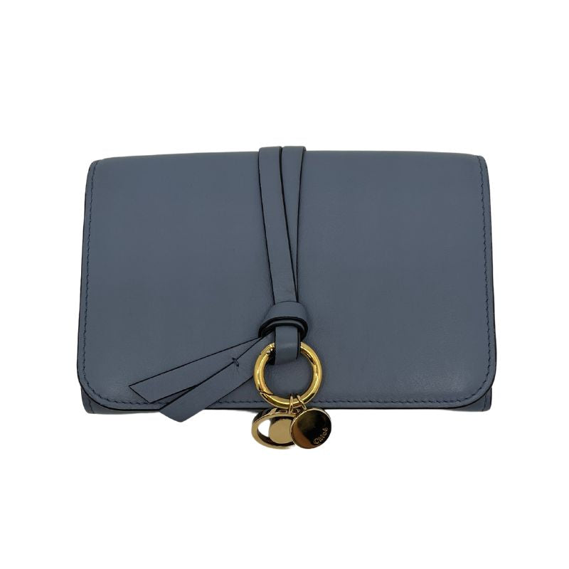 Chloe Alphabet Wallet in blue calfskin with gold tone hardware & snap closure at front. New with tags and dustbag