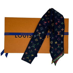 Louis Vuitton Silk Neck Scarf, LV Monogram Pattern, Width: 2" Length: 45", Condition Excellent