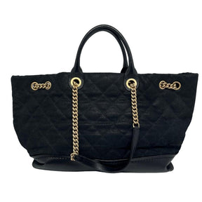 Chanel Caviar Quilted Globe Trotter Shopping Tote, Black Quilted Caviar Leather Exterior, Canvas Interior, Rolled Leather Handles, Gold Tone Hardware, Chain Link Strap, Three Interior Pockets, Snap Closure at Top, condition good