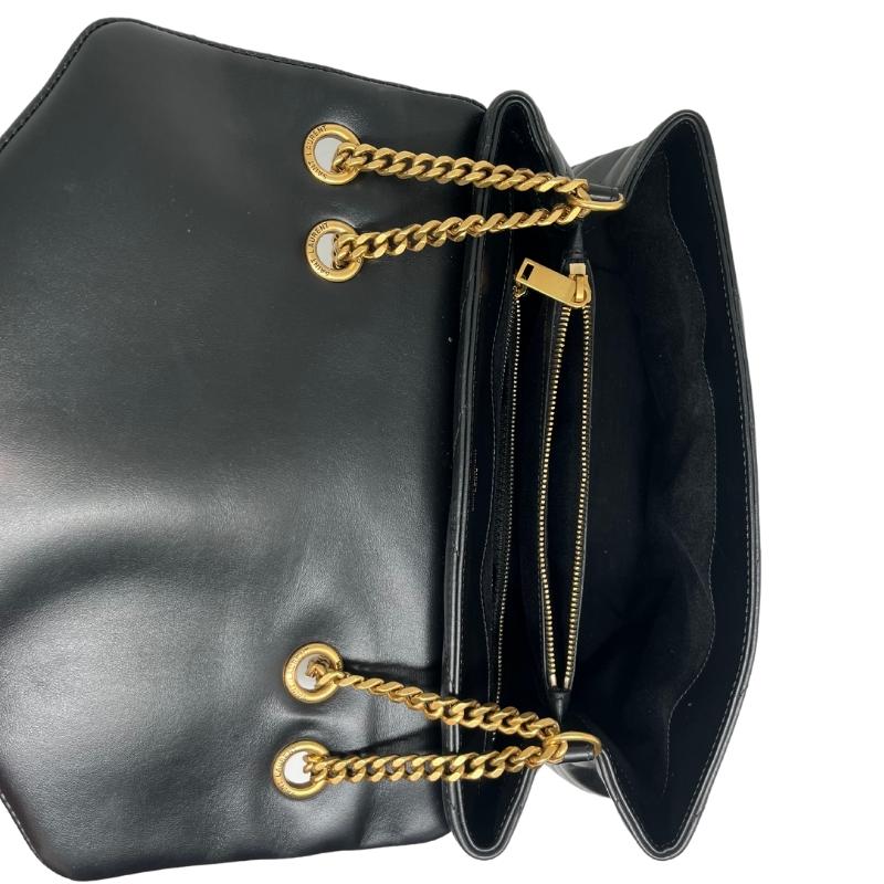 Saint Laurent medium loulou matelasse bag, black chevron quilted leather exterior, gold hardware, ysl gold logo at front closure, snap closure, chain straps, grosgrain lining, dual interior pockets, condition excellent, top view