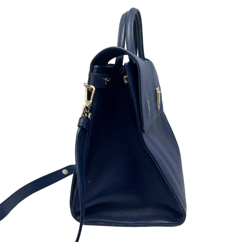 Christian Dior Large Diorever Handle Bag, Navy Calfskin Leather, Gold-Tone Hardware, Rolled Handles, Single Adjustable Shoulder Strap, Leather Lining, Three Interior Pockets, Flap and Snap Front Closures, Condition: Good