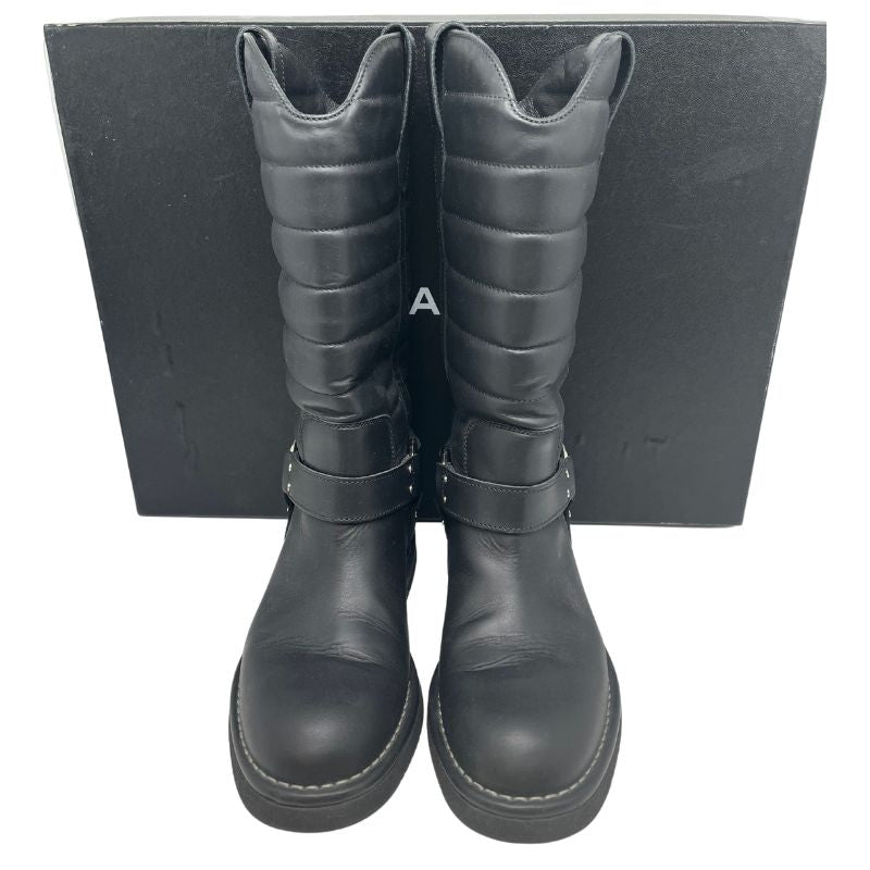 Black Chanel motorcycle boots with silver hardware, size 38, great condition with box