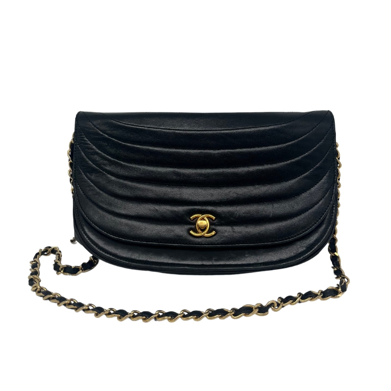 Chanel Half Moon Coco Mark Shoulder Bag, Black Lambskin Leather, Front Turnlock Closure, Gold Tone Hardware, Front Flap, Leather Lining, Single Exterior Pocket, Condition: Excellent