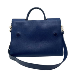 Christian Dior Large Diorever Handle Bag, Navy Calfskin Leather, Gold-Tone Hardware, Rolled Handles, Single Adjustable Shoulder Strap, Leather Lining, Three Interior Pockets, Flap and Snap Front Closures, Condition: Good