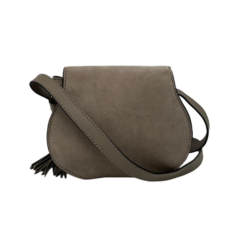 Chloe Suede Mini Marcie Crossbody Bag, Grey Suede Exterior, Gold Tone Hardware, Tassel Detail, Single Adjustable Shoulder Strap, Canvas Lining, Single Interior Pocket, Flap Front Closure, Condition: Excellent