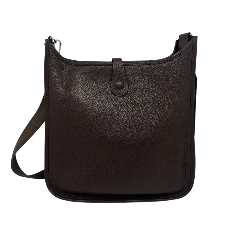 Hermes Taurillion Evelyne III, Brown Clemence Leather, Palladium-Plated Hardware, Single Shoulder Strap, Single Exterior Pocket, Suede Lining, Snap Closure at Back, Condition Excellent