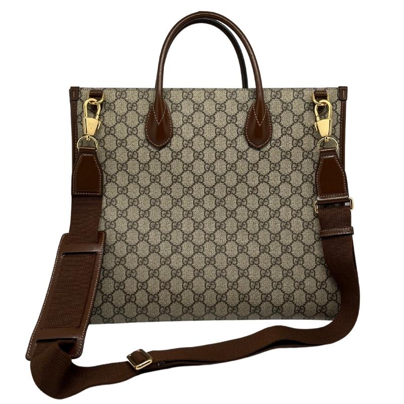 Gucci GG Supreme Tote, Brown GG Logo Exterior, Gold-Tone Hardware, Rolled Handles, Leather Trim Embellishment, Canvas Lining, Single Interior Pocket, Clasp Closure at Top, condition excellent