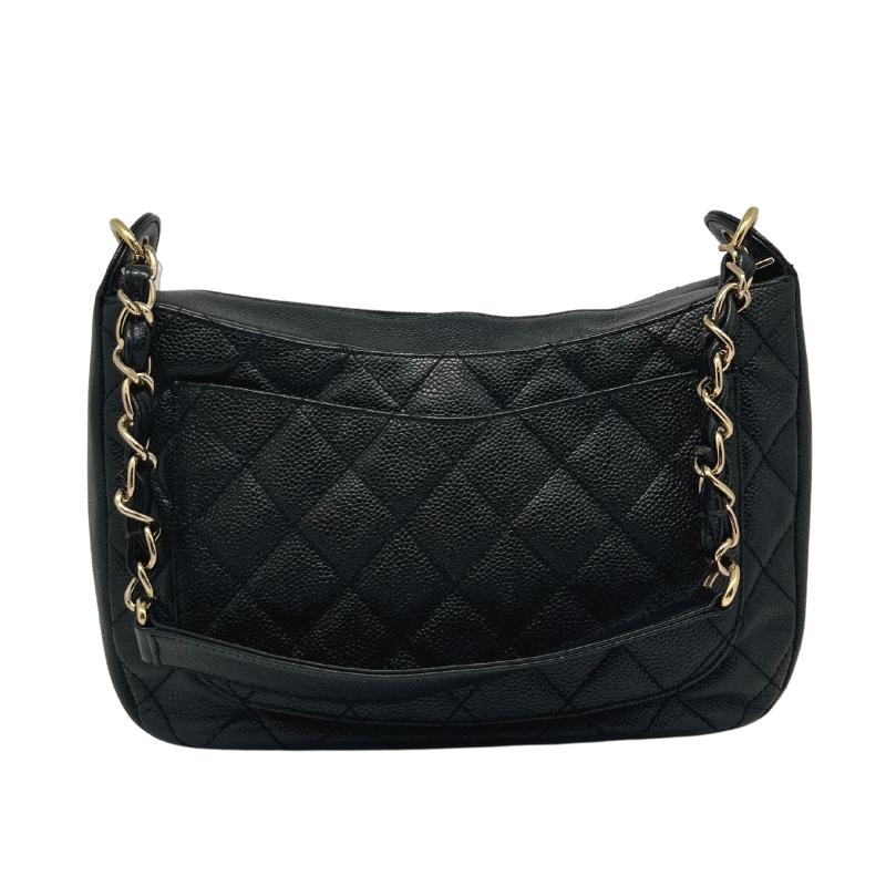 Chanel Quilted Timeless Hobo, Black Quilted Leather Exterior, Interlocking CC Logo, Chain Link Shoulder Strap, Single Exterior Pocket, Gold Tone Hardware, Zip Closure at Top, Grosgrain Lining, Single Interior Pocket, condition good