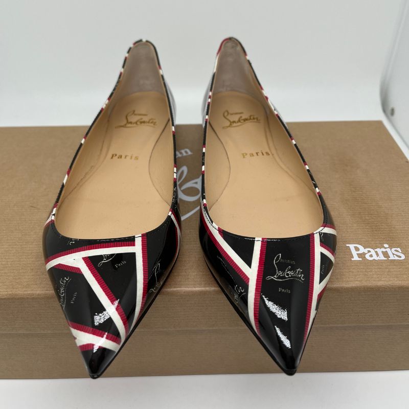 Christian Louboutin Ballalla Black Patent Leather Flats with pointed toe. Size 36, excellent condition, in box