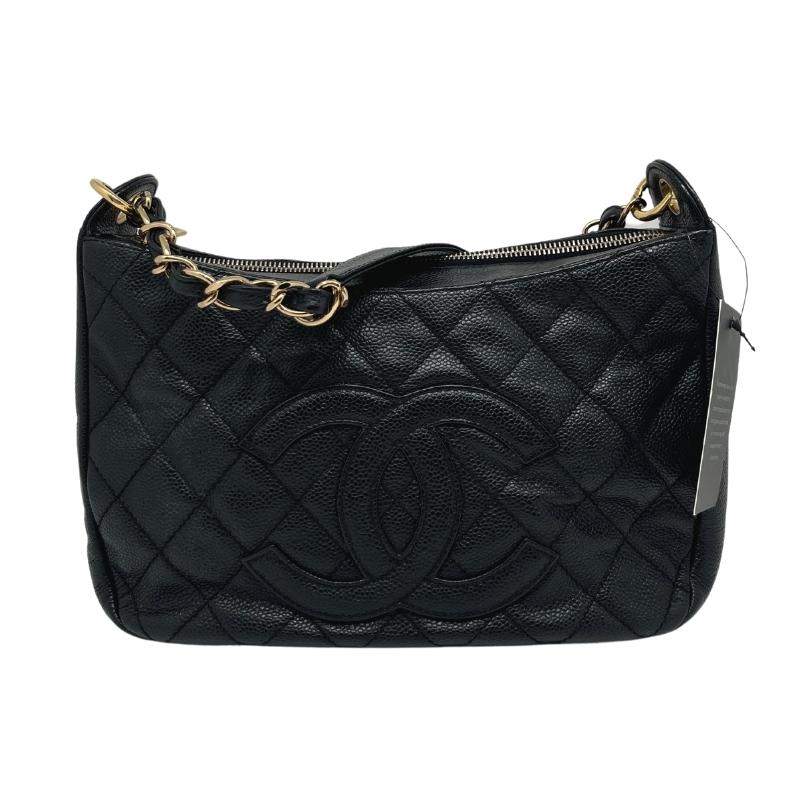 Chanel Quilted Timeless Hobo, Black Quilted Leather Exterior, Interlocking CC Logo, Chain Link Shoulder Strap, Single Exterior Pocket, Gold Tone Hardware, Zip Closure at Top, Grosgrain Lining, Single Interior Pocket, condition good