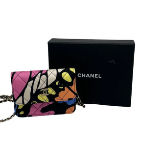 Chanel Mini Floral Print Fabric Bag, Printed Quilted Fabric Exterior, Silver Tone Hardware, Single Chain Strap, CC Logo, Front Snap Closure, Leather Lining, Box Included, Condition: Excellent