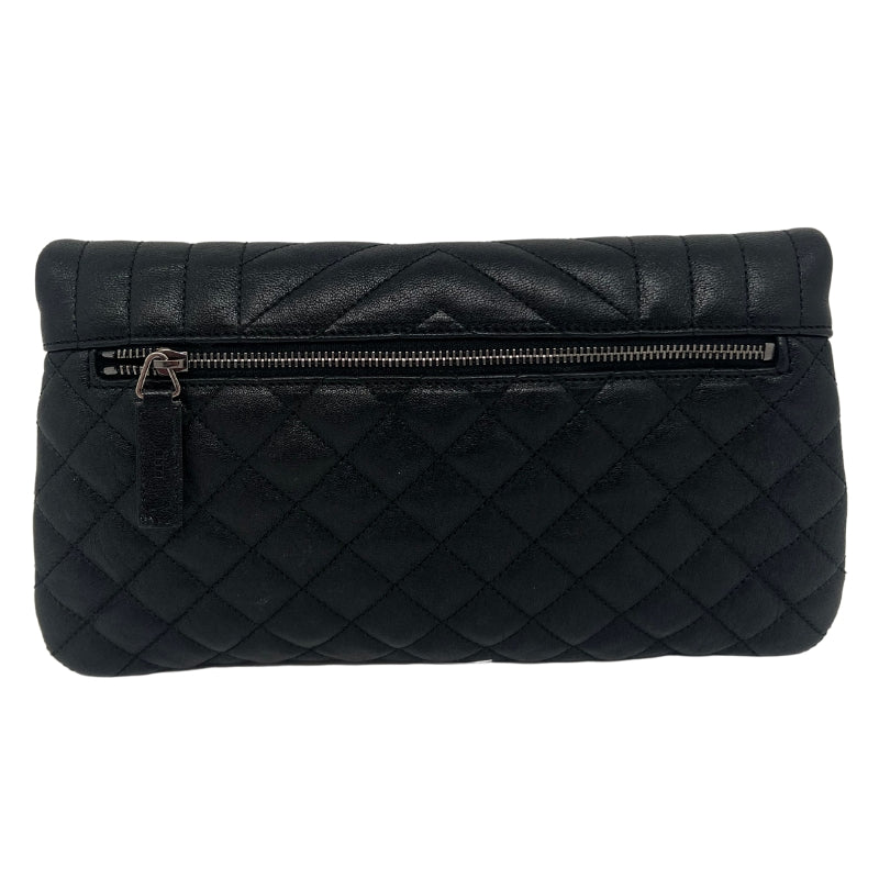 Back View: Zipper Pocket, Calfskin Leather, Black with Diamond, Linear, and Chevron Leather
