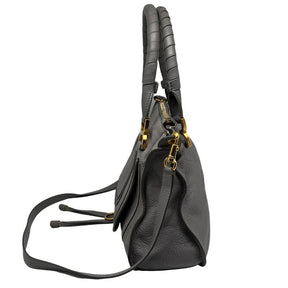 Chloe Medium Leather Marcie Bag, Grey Leather, Gold Tone Hardware, Rolled Handles, Removable Shoulder Strap, Single Exterior Pocket, Dual Interior Pockets, Zip Closure at Top, condition excellent