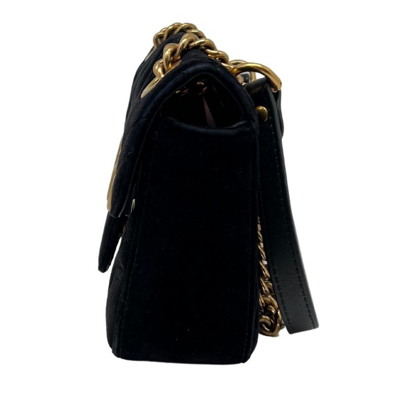 Gucci Velvet Matelasse Medium GG Marmont Shoulder Bag, Chevron-Quilted Soft Velvet in Black, Aged Gold Shoulder Strap, Leather Shoulder Pad, Aged Gold GG Interlocking Closure, Pink Satin Interior, Patch Pockets, condition excellent