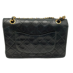 Chanel Quilted Lambskin Double Flap Bag Black Lambskin Leather Gold-tone Hardware  Back Flat Pocket
