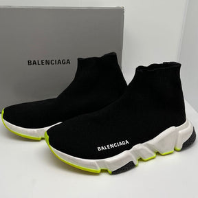 Balenciaga Speed Trainer Sock Sneakers in black with white rubber trim and chartreuse rubber soles. Size 40, great condition