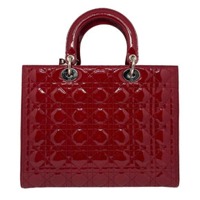 Christian Dior Large Patent Leather Lady Dior Bag, Red Patent Leather Exterior, Silver Tone Hardware, Flat Handles, Single Shoulder Strap, Single Interior Pocket, Jacquard Lining, Top Zip Closure, Condition: Excellent