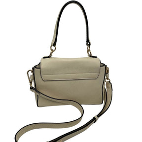 Chloé Mini Faye Day Shoulder Bag with neutral calfskin, multi tonal hardware, chain link closure detail, dual interior pockets, flat handle, and shoulder strap. Great condition