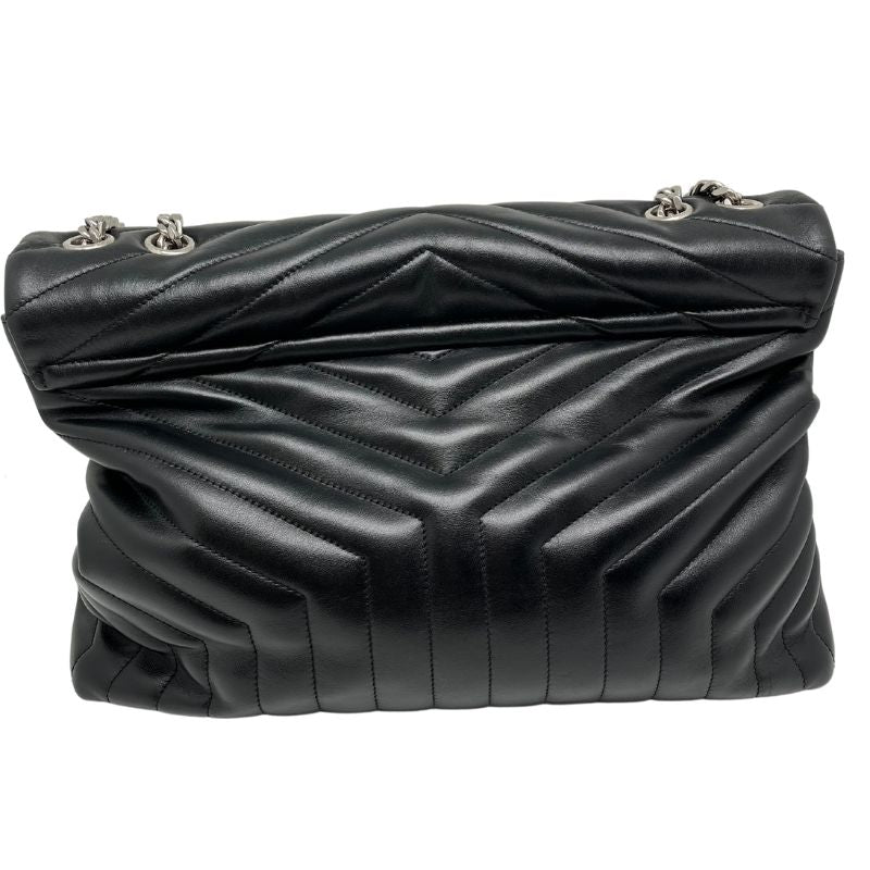 YSL Medium Lou Lou Matelassè Shoulder Bag with black leather, silver tone hardware, dual interior pockets, and dual chain link shoulder straps. Excellent condition